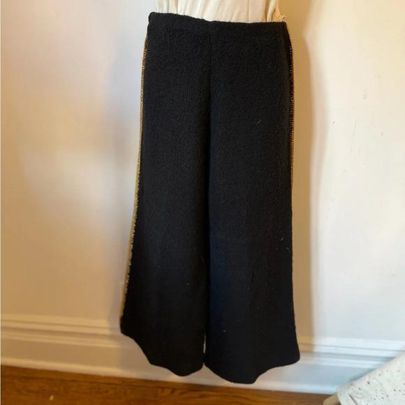 Black Knit Wide Leg Trouser Pants Gold Embellished - Picture 4 of 7